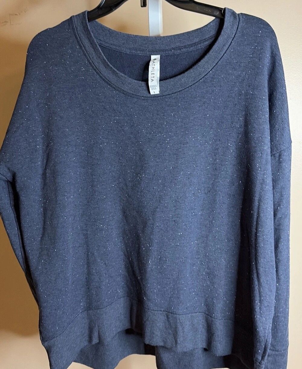 Athleta Balance Pullover Sweatshirt Size Large Blue Long Sleeve Speckled Hi LO
